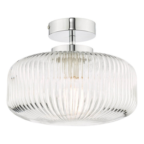 Dar Lighting Riva Polished Chrome with Ribbed Glass IP44 Bathroom Ceiling Light 