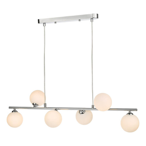 Dar Lighting Spiral 6 Light Polished Chrome with Opal Glass Spheres Bar Pendant Light 