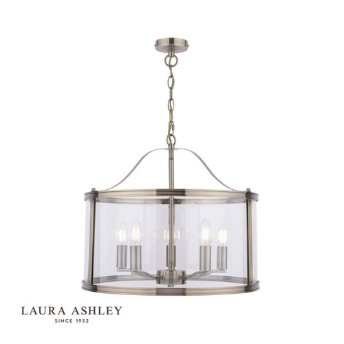 Laura Ashley Harrington 5 Light Antique Brass and Glass Pendant Light 