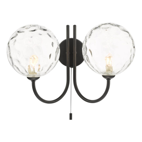 Dar Lighting Jared 2 Light Black with Clear Glass Wall Light 