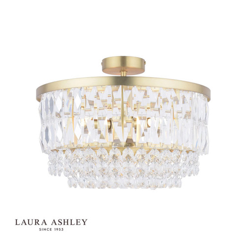 Laura Ashley Rhosill 3 Light Antique Brass with Crystal Semi Flush Ceiling Light 
