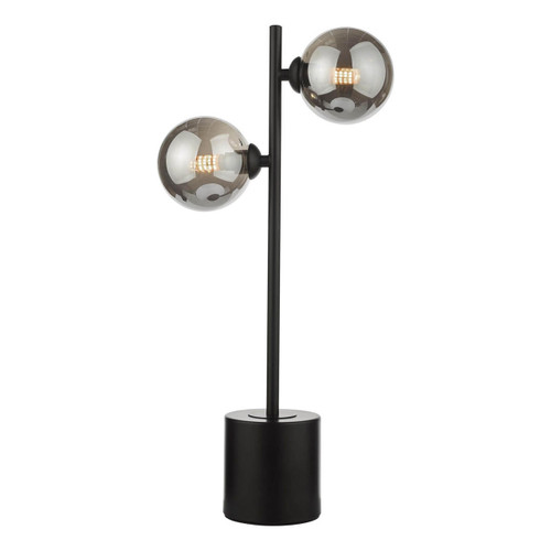 Dar Lighting Spiral 2 Light Black with Smoked Glass Spheres Table Lamp 