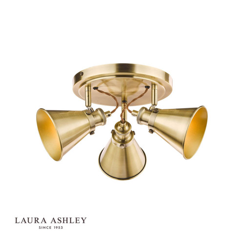 Laura Ashley Rufus 3 Light Antique Brass Adjustable Plate Ceiling Spotlight 