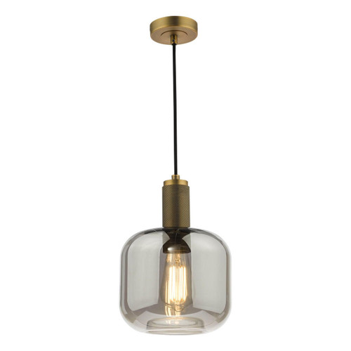 Dar Lighting Nikolas Brass with Smoked Glass Pendant Light 