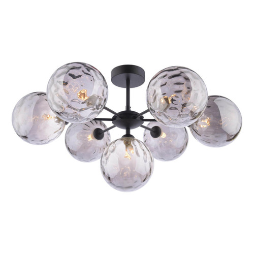 Dar Lighting Cohen 7 Light Black with Smoke Glass Semi Flush Ceiling Light 