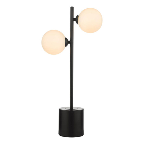 Dar Lighting Spiral 2 Light Black with Opal Glass Spheres Table Lamp 