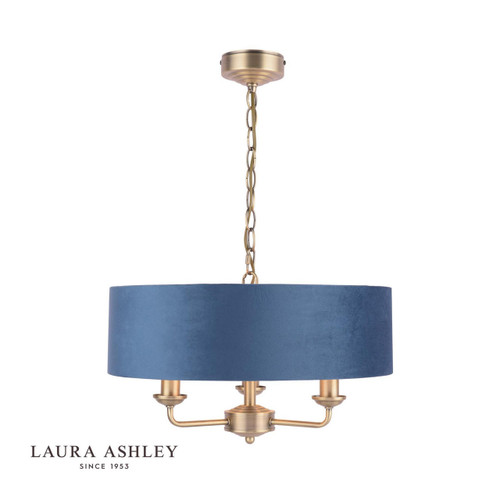 Laura Ashley Sorrento 3 Light Matt Antique Brass with Blue Shaded Pendant Light 