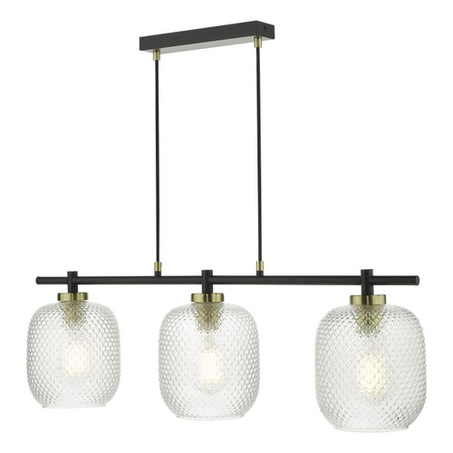 Dar Lighting Tehya 3 Light Black with Textured Glass Diffuser Bar Pendant Light 