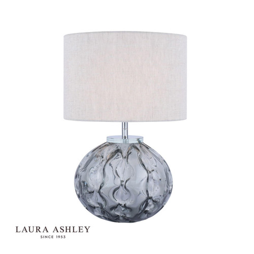 Laura Ashley Elderdale Polished Chrome with Smoke Glass and Grey Shade Table Lamp 