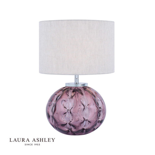 Laura Ashley Elderdale Polished Chrome with Pink Glass and Grey Shade Table Lamp 