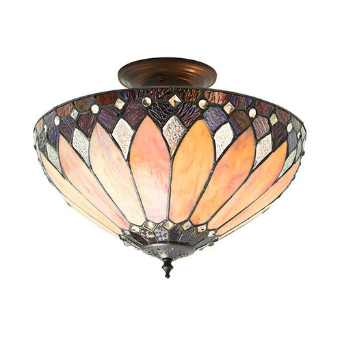 Interiors 1900 Brooklyn 3 Light Dark Bronze Tiffany Semi-Flush Ceiling Light 