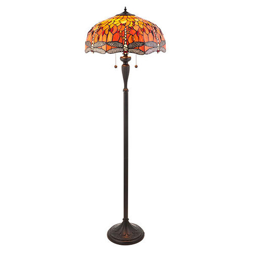 Interiors 1900 Dragonfly Dark Bronze with Flame Tiffany Floor Lamp 