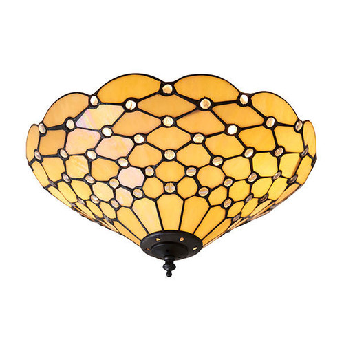 Interiors 1900 Pearl 2 Light Matt Black Tiffany Flush Ceiling Light 