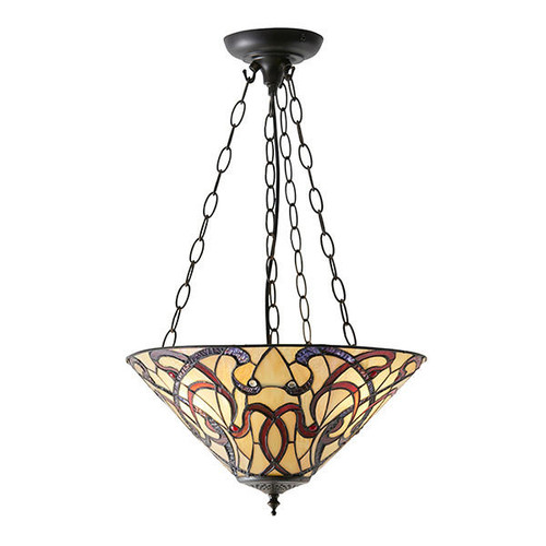 Interiors 1900 Ruban 3 Light Dark Bronze Tiffany Pendant Light 