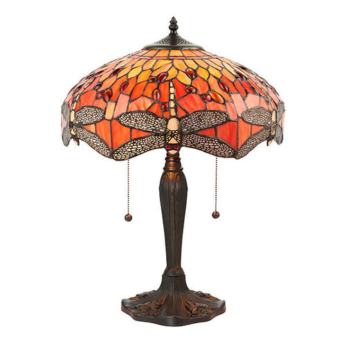 Interiors 1900 Dragonfly 2 Light Dark Bronze with Flame Medium Tiffany Table Lamp 