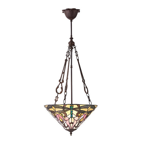 Interiors 1900 Ashton 3 Light Dark Bronze Inverted Tiffany Pendant Light 