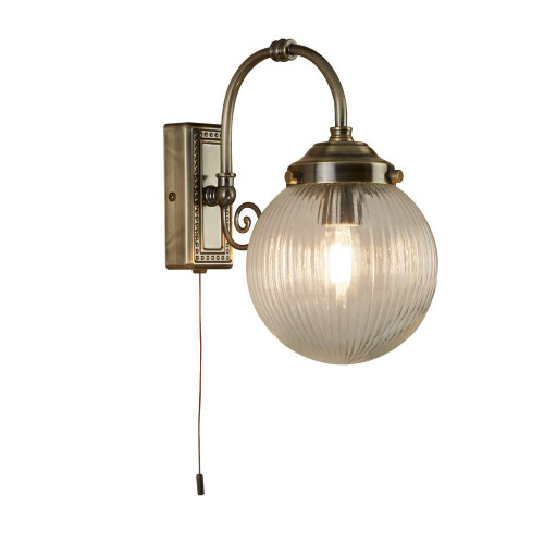 Searchlight Belvue Antique Brass and Acid Etched Ribbed Glass IP44 Bathroom Wall Light - Clearance 