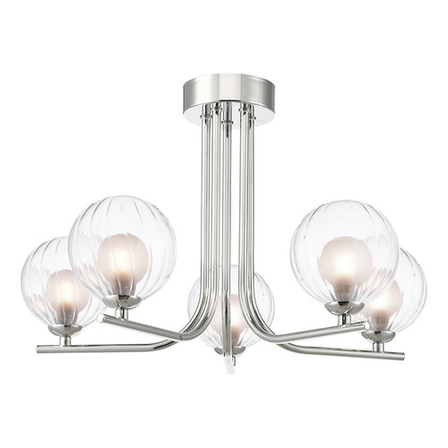 Cradle 5 Light Polished Chrome with Clear and Opal Glass Semi Flush Ceiling Light