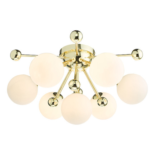 Ursa 7 Light Polished Gold and Opal Glass Flush Ceiling Light