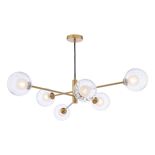 Vignette 6 Light Aged Brass with Clear Opal Glass Pendant Light