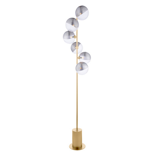 Spiral 6 Light Matt Gold with Smoke and Clear Ribbed Glass Floor Lamp