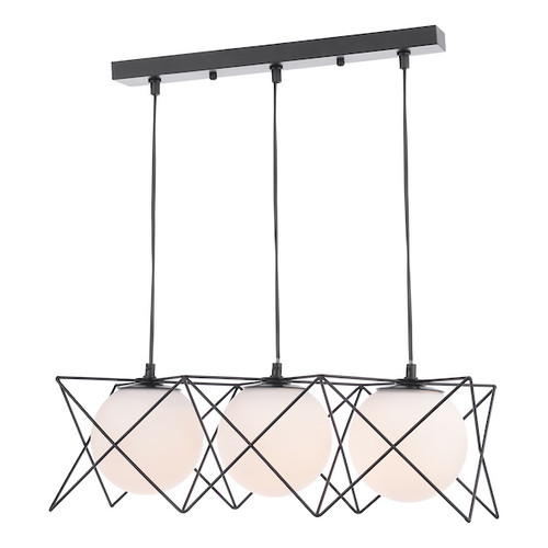 Dreyson 3 Light Matt black and Opal Glass Diffuser Bar Pendant Light