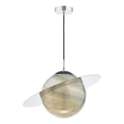 Dar Lighting Saturn Polished Chrome Planet Style Glass Pendant Light 