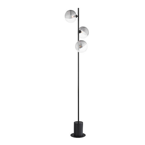 Dar Lighting Spiral 3 Light Matt Black with Smoked and Clear Ribbed Glass Floor Lamp 