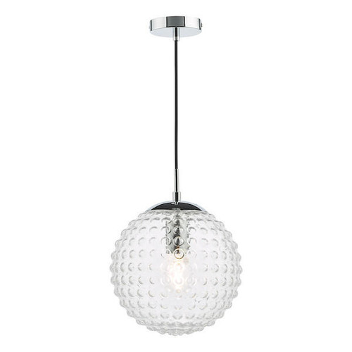 Dar Lighting Hobnail Polished Chrome with Clear Glass Diffuser Pendant Light 