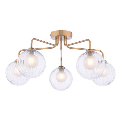 Dar Lighting Feya 5 Light Antique Bronze with Clear and Opal Glass Semi Flush Ceiling Light 