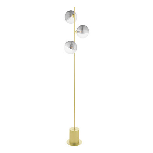 Dar Lighting Spiral 3 Light Matt Gold with Smoked and Clear Ribbed Glass Floor Lamp 