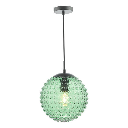 Dar Lighting Hobnail Matt Black with Green Glass Diffuser Pendant Light 