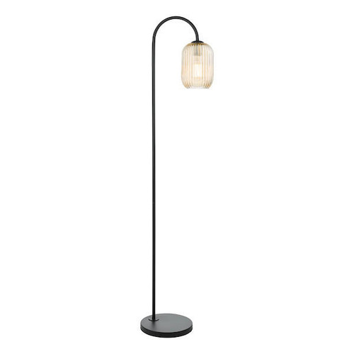 Dar Lighting Idra Matt Black with Champagne Ribbed Glass Floor Lamp 