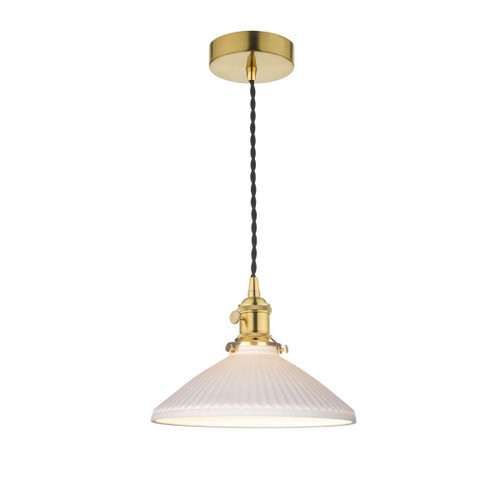 Dar Lighting Hadano Natural Brass with Ceramic Shallow Shade Pendant Light 