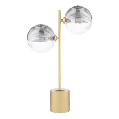 Dar Lighting Spiral 2 Light Matt Gold with Smoke and Clear Ribbed Glass Table Lamp 