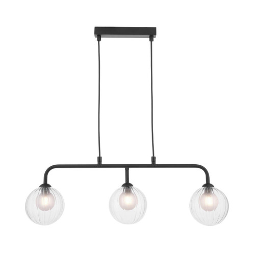 Dar Lighting Feya 3 Light Matt Black with Clear and Opal Glass Bar Pendant Light 