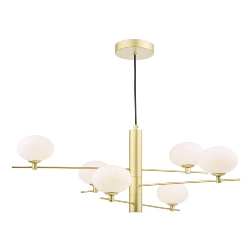 Dar Lighting Jasper 6 Light Satin Gold and Opal Glass Pendant Light 