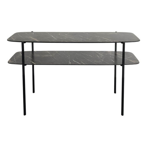 Dar Lighting Agnesa 2 Tier Matt Black with Dark Marble Effect Console Table 