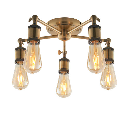 Hal 5 Light Antique Brass with Adjustable Heads Semi Flush Ceiling Light