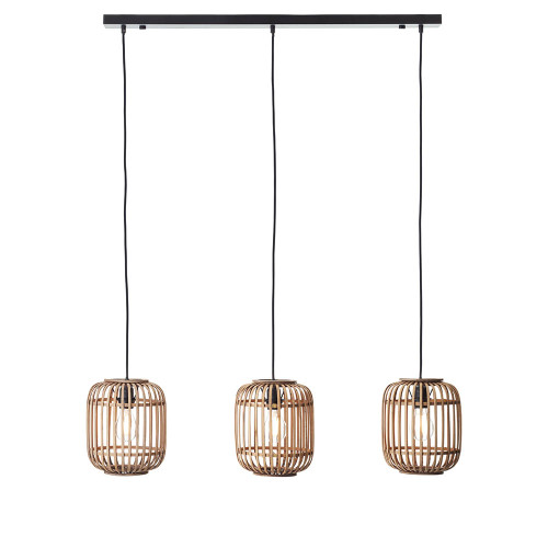 Mathias 3 Light Matt Black with Natural Bamboo Shade Bar Pendant Light