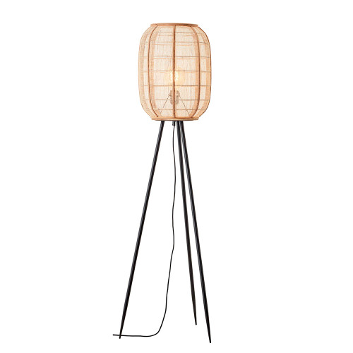 Zaire Matt Black with Bamboo Wood Shade Floor Lamp