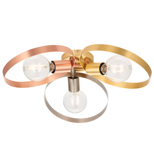 Hoop 3 Light Brushed Brass with Clear Diffuser Semi Flush Ceiling Light