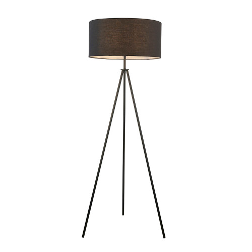 Tripod and Cylinder Matt Black with Black Shade Floor Lamp