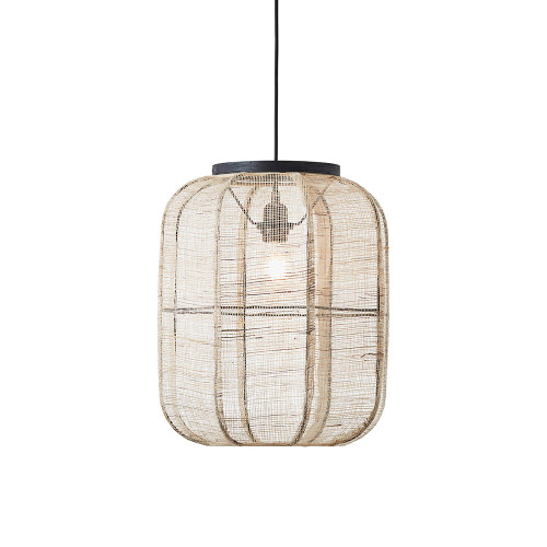 Zaire Matt Black with Bamboo Wood Shade 38cm Pendant Light