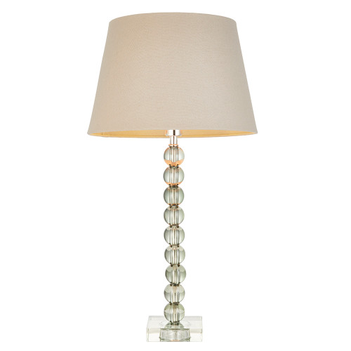 Adelie and Cici Polished Nickel with Green Tinted Glass and Grey Shade Table Lamp