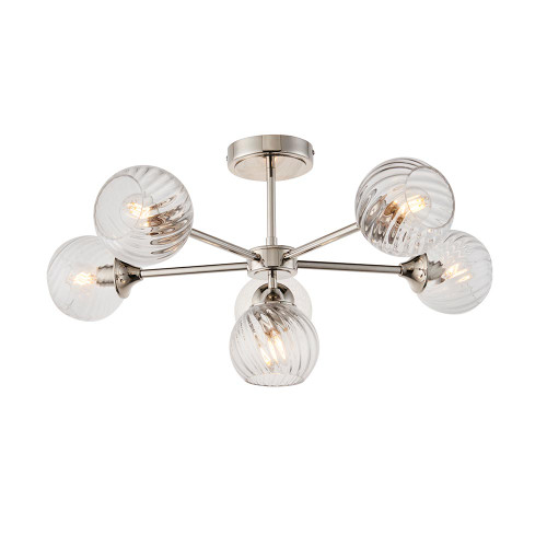 Allegra 6 Light Bright Nickel with Clear Diffusers Semi Flush Ceiling Light