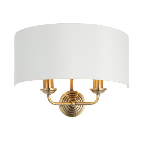 Highclere 2 Light Antique Brass with White Shade Wall Light