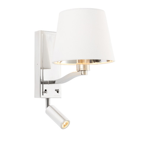 Harve 2 Light Bright Nickel with Adjustable Reading LED and White Shade Wall Light
