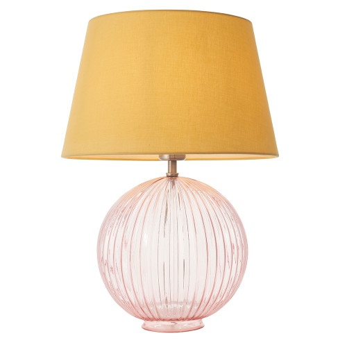 Jemma and Evie Satin Nickel with Dusky Pink Glass and Yellow Shade Table Lamp