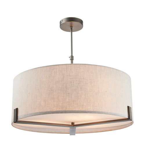 Hayfield 3 Light Brushed Bronze with White Shaded Pendant Light